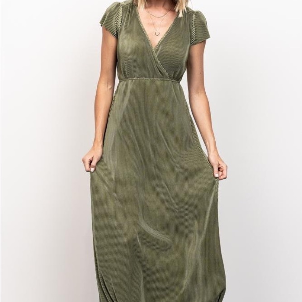 Baltic Born Dress Womens XS Sage Green Athena Pleated Maxi Gown Holiday Event